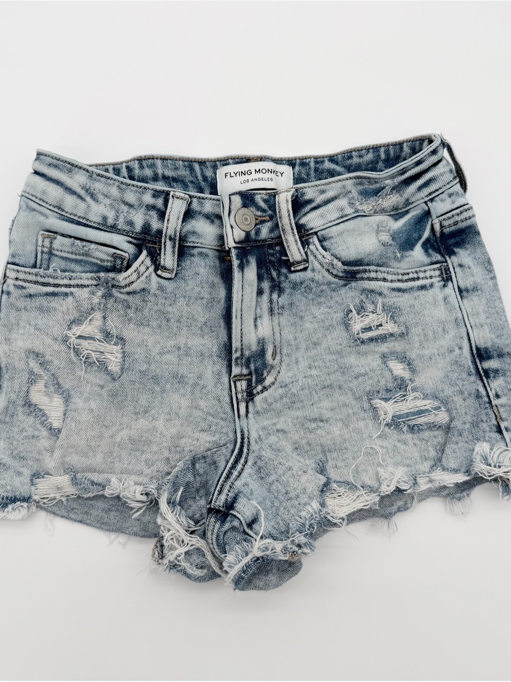 Flying Monkey Los Angeles Acid Wash Distressed Mid Rise Denim Shorts Size 24
